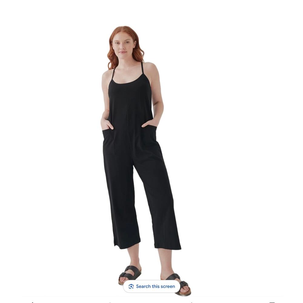 Pact Women's Organic Cotton Wide Leg Lounge Jumpsuit Black Size Medium